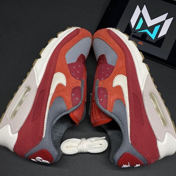 Nike Air Max 90 Premium Shoes Sneakers Red Grey Ivory DH4621-600 Men’s Sizes main image 10